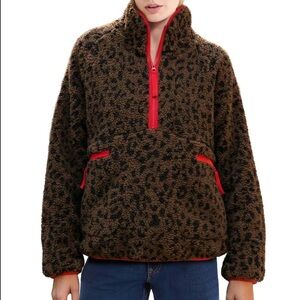 Leopard Print Teddy Jacket with Red Accents